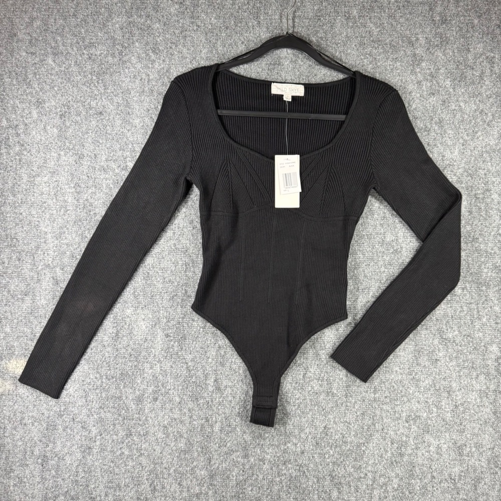 Wild Skye Body Suit Women's Sz L Black Pattern Sweater Long Sleeve Rayon/Poly